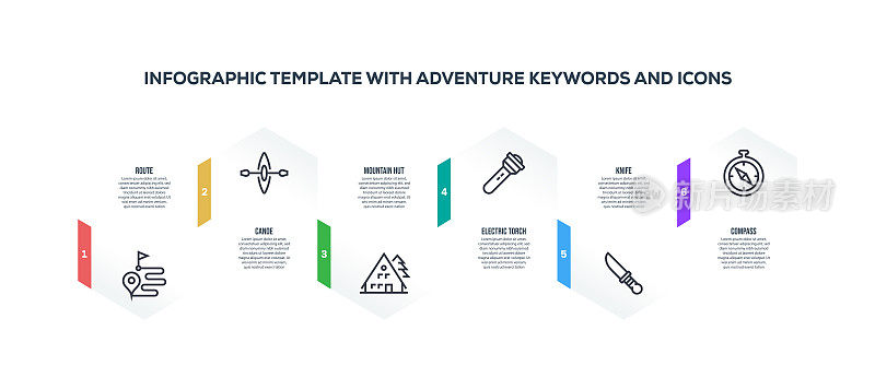 与冒险关键字和图标的信息图表设计模板