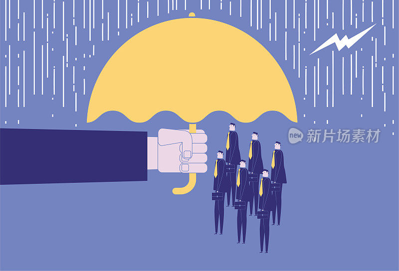 雨伞为一群商人在雷雨股票插图