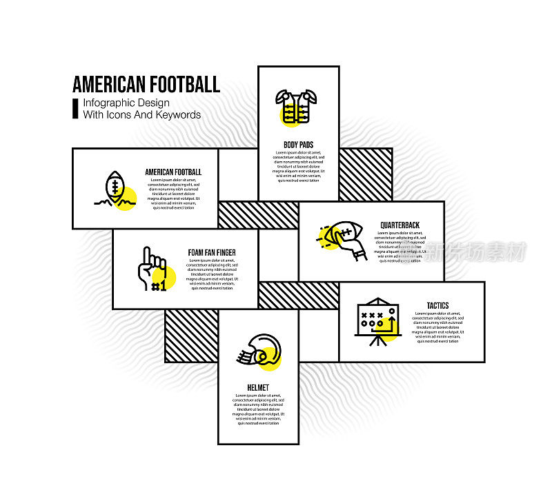美式足球关键词和图标的信息图表设计模板