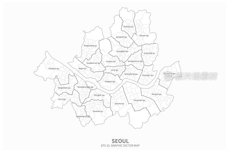 韩国矢量地图。朝鲜半岛地图。