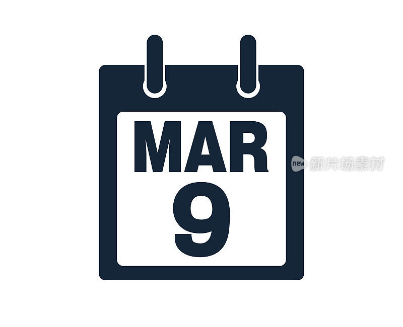 3月9日日历图标股票矢量插图