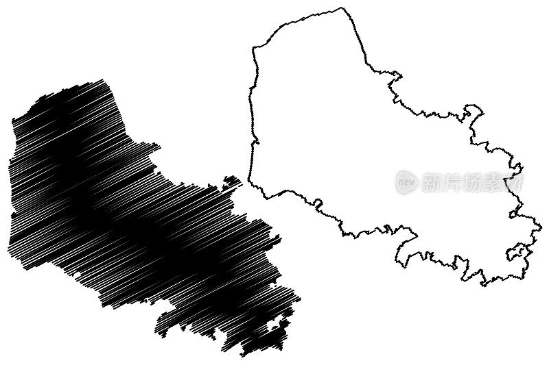 加莱海峡部(法国，法兰西共和国，上法兰西大区)地图矢量图，涂画加莱海峡地图