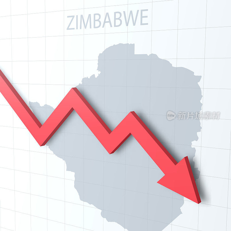 下落的红色箭头与津巴布韦地图的背景