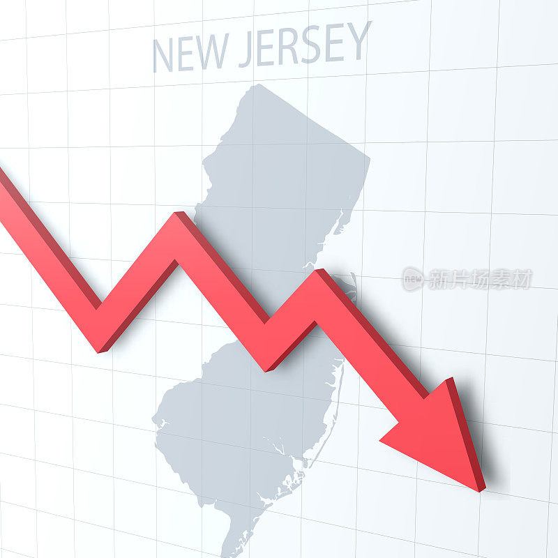 下落的红色箭头与新泽西地图的背景