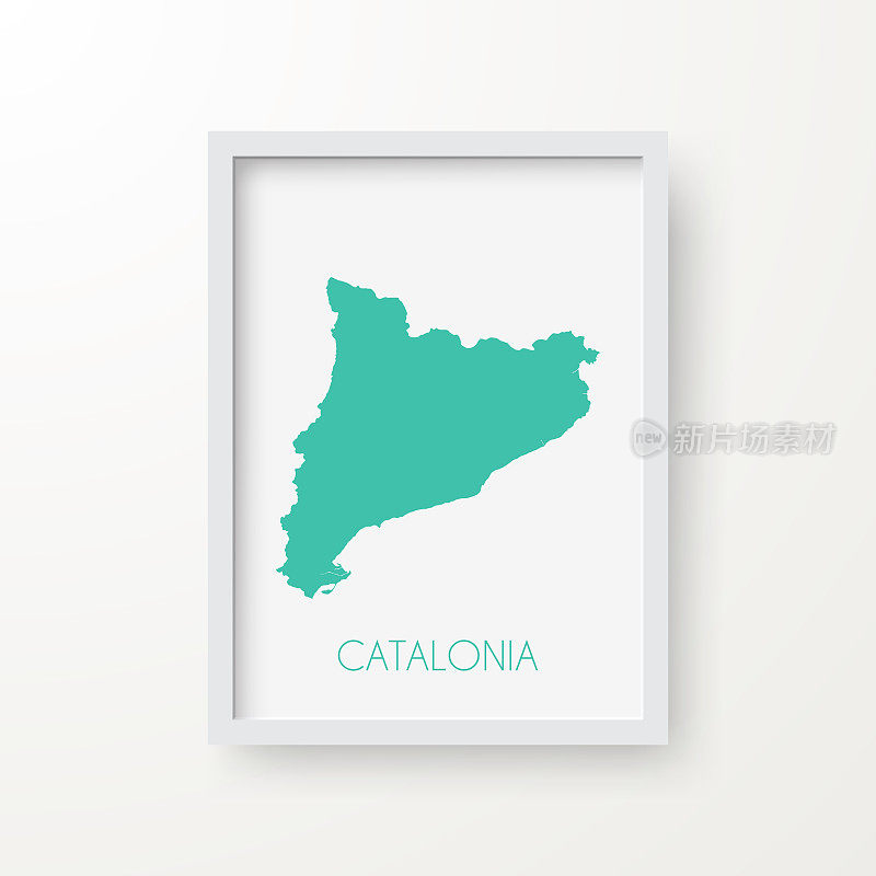 加泰罗尼亚地图在一个框架上的白色背景