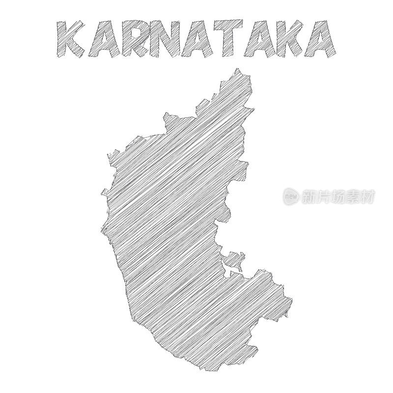 卡纳塔克邦地图手绘在白色背景上