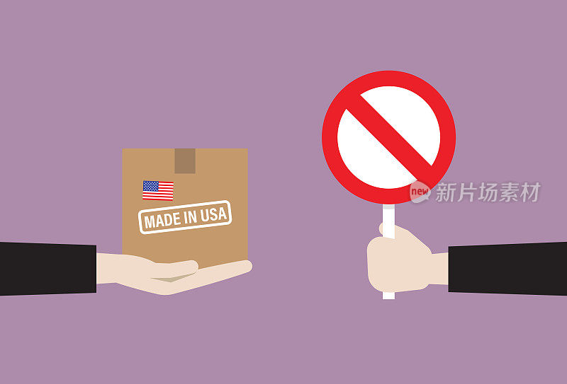 商人对来自美国的包装出示禁止标志