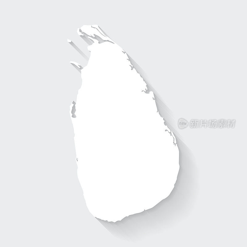 斯里兰卡地图与空白背景的长阴影-平面设计