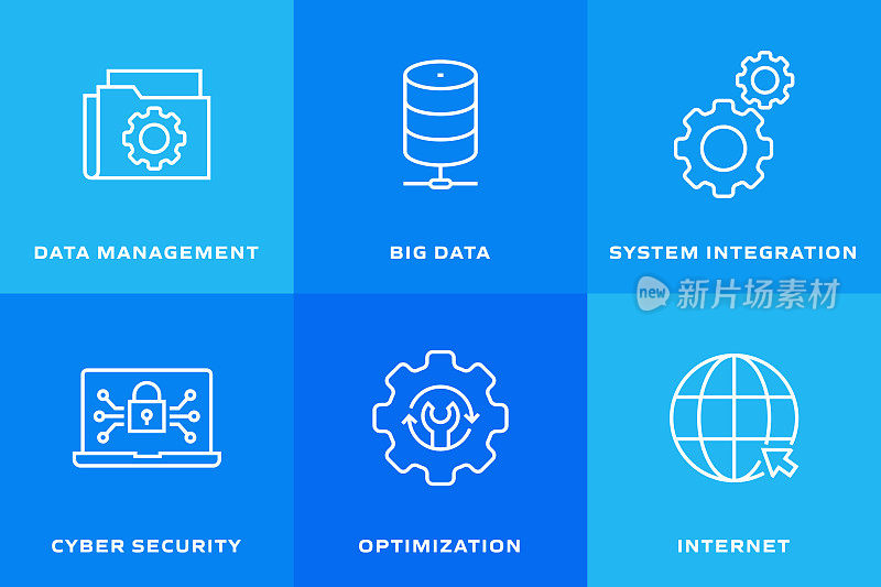 工业4.0相关线条图标。向量符号说明。