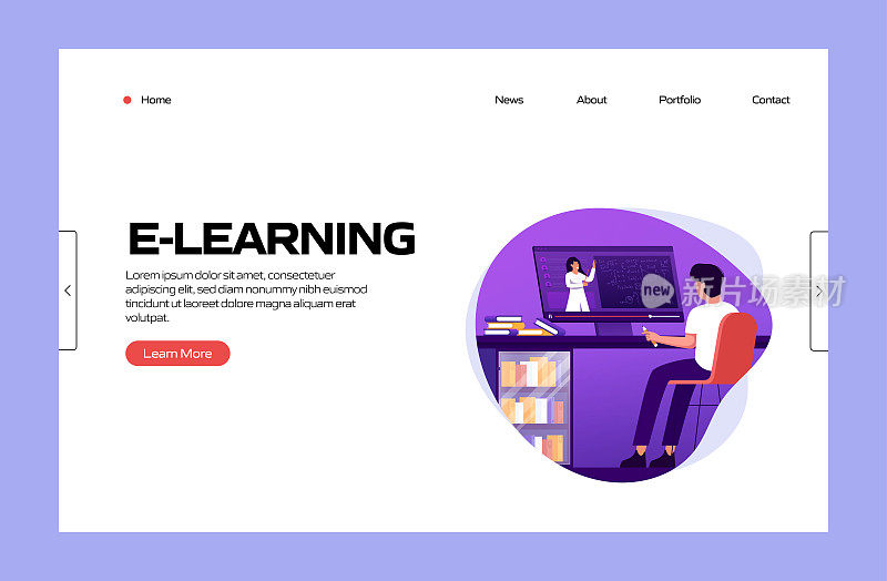 E-Learning，在线教育相关矢量插图登陆页面模板，网站横幅，广告和营销材料，在线广告，业务演示等。