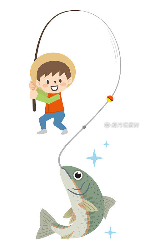 一个男孩钓鱼的插图