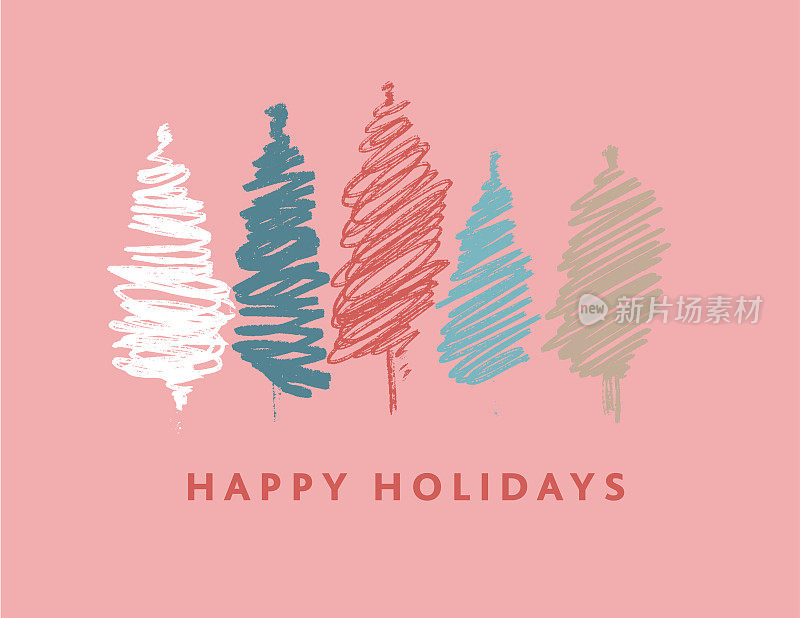 节日贺卡与圣诞树和快乐的节日类型设计