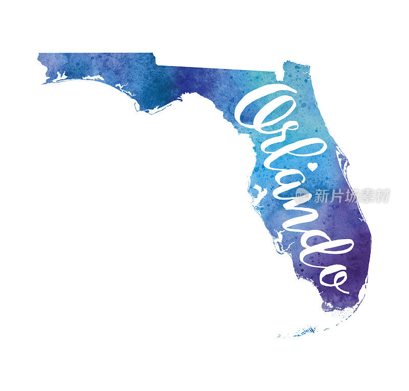 奥兰多，佛罗里达栅格水彩地图插图