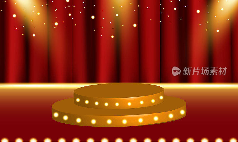 聚光灯在红色舞台窗帘库存插图