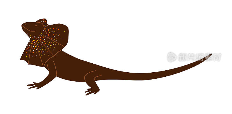 棕色野生褶边爬行蜥蜴平面卡通矢量孤立插图。