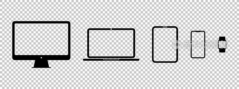 设备图标集智能手机，平板电脑，笔记本电脑和智能手表