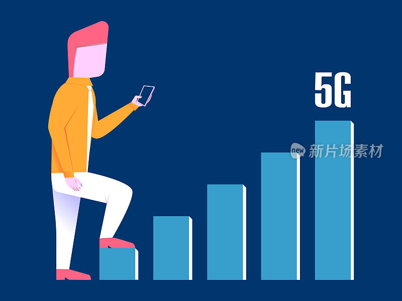 概念性横幅插图-一个男人的手机进入5g。