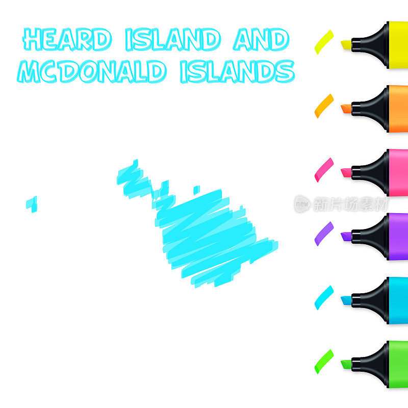 赫德岛和麦克唐纳岛地图手绘蓝色高光在白色背景