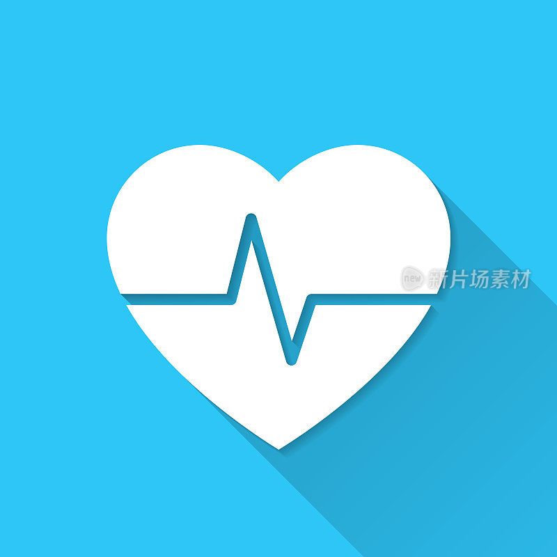 Heartbeat―心脏的脉搏。蓝色背景上的图标-长阴影平面设计