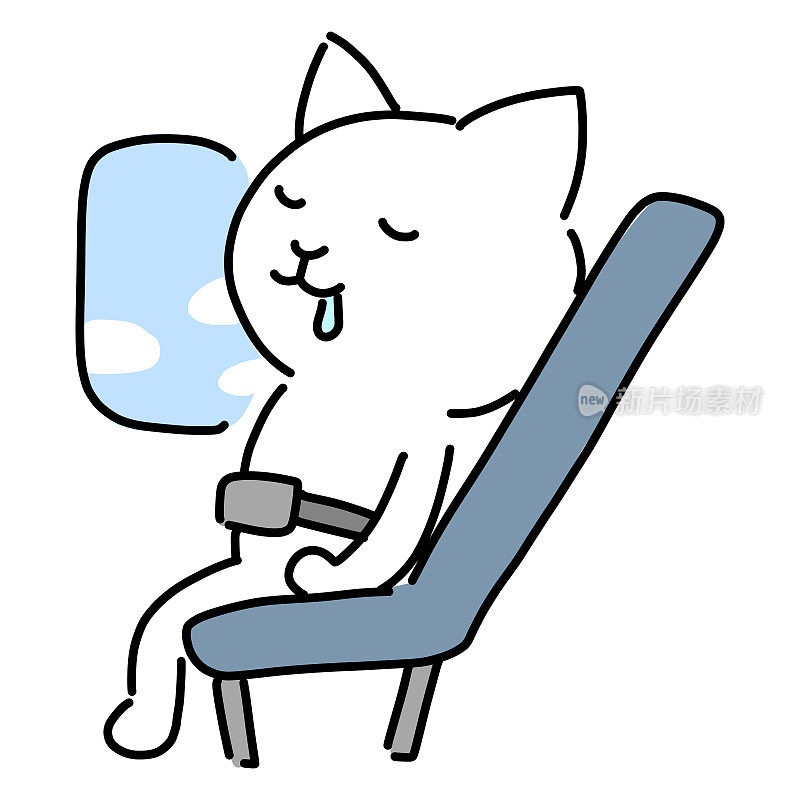 矢量插图的猫睡觉在飞机客舱，斜倚座椅