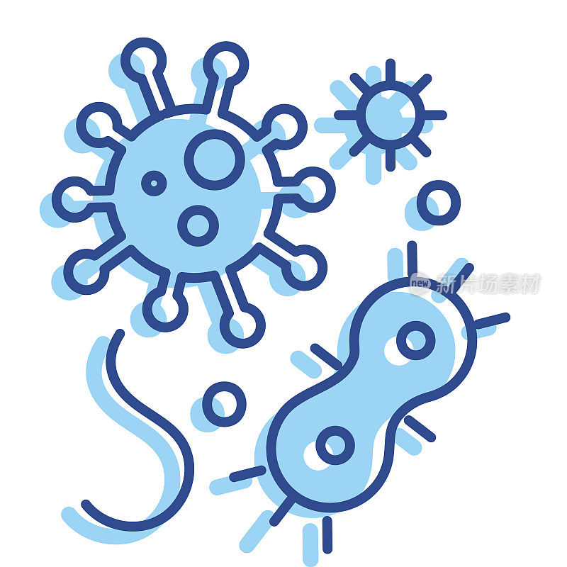 感冒和流感病毒细菌细线图标-可编辑的中风