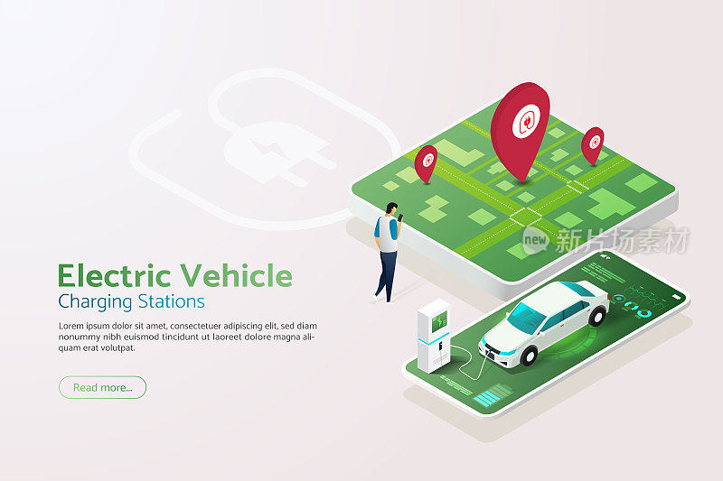 找到一个电动汽车充电站，通过智能手机应用程序为汽车充电。