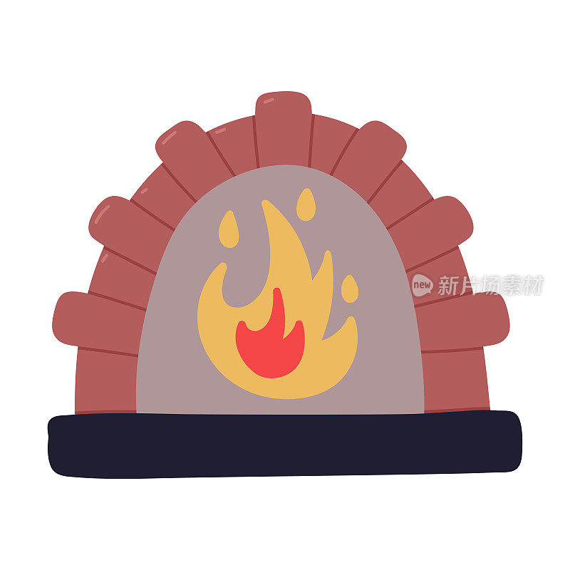 木材燃烧砖烤炉与燃烧的火焰火焰为比萨饼烹饪矢量插图。披萨店的传统石炉。