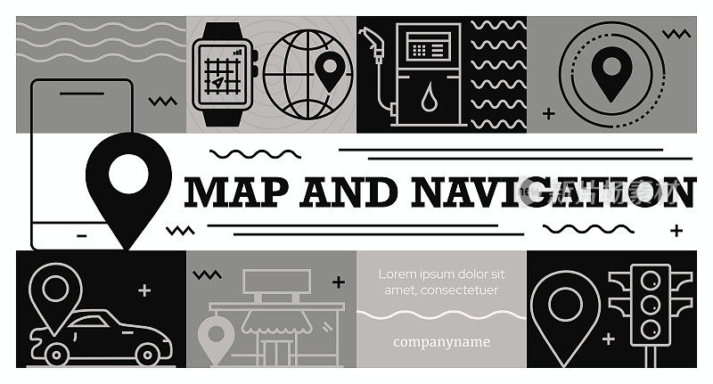 地图和导航相关矢量设计概念。