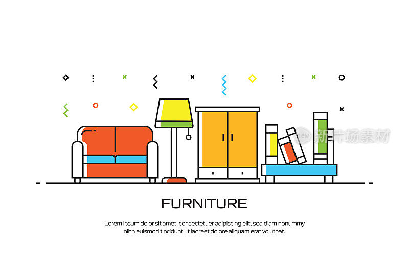家具相关的线风格横幅设计网页，标题，小册子，年度报告和书的封面