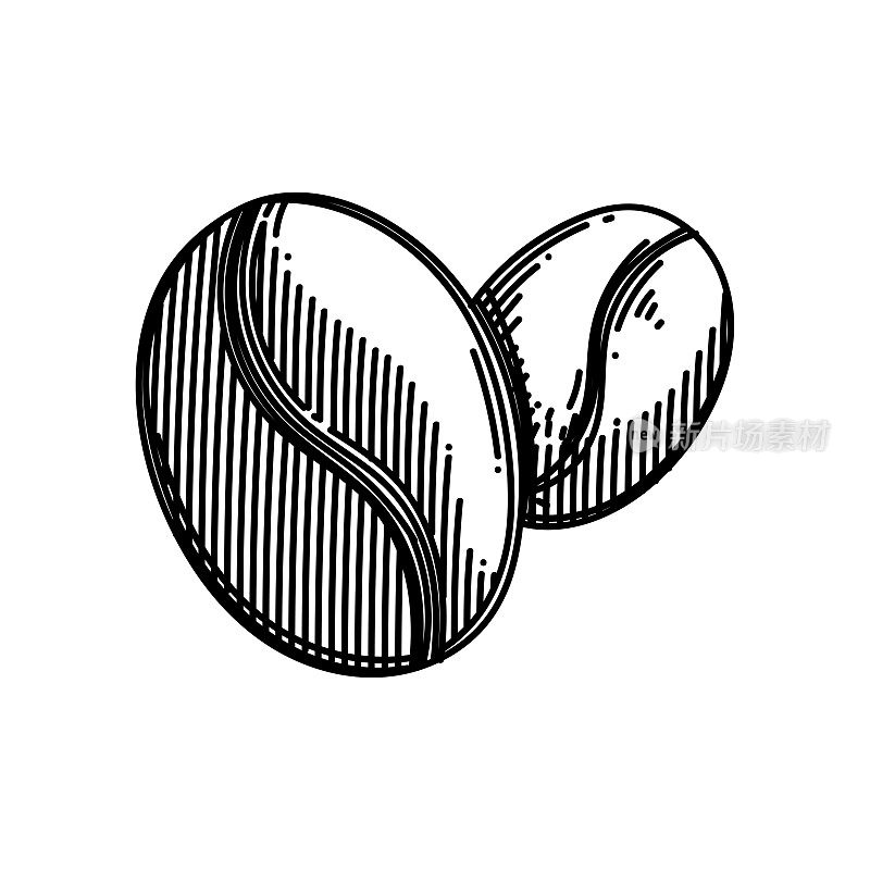 咖啡豆线图标,草图设计,像素完美,可编辑的笔画。咖啡