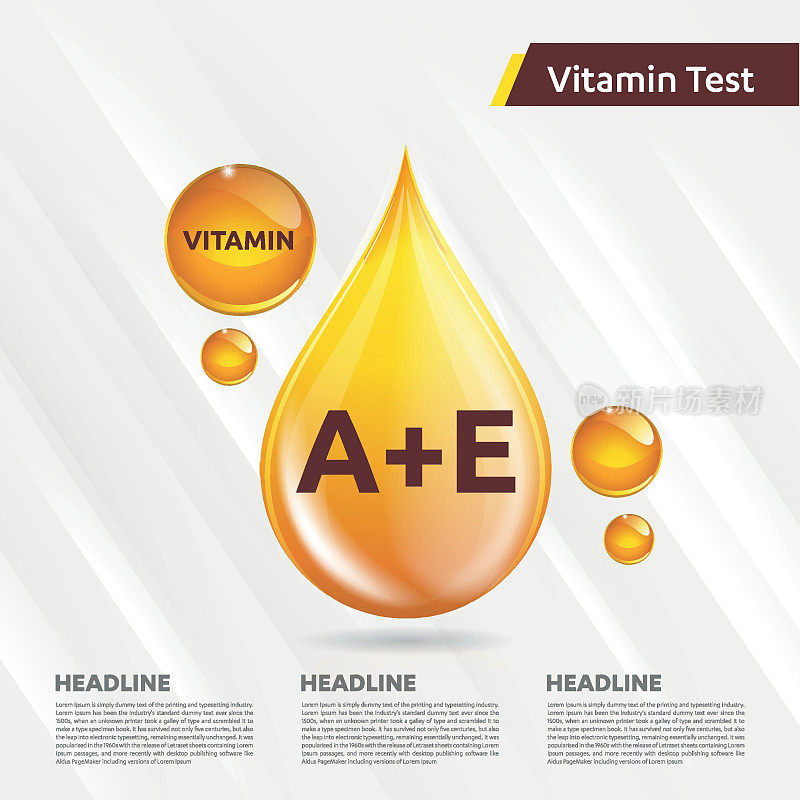 Ae维生素图标标志金色滴，复杂滴。医疗背景健康矢量图