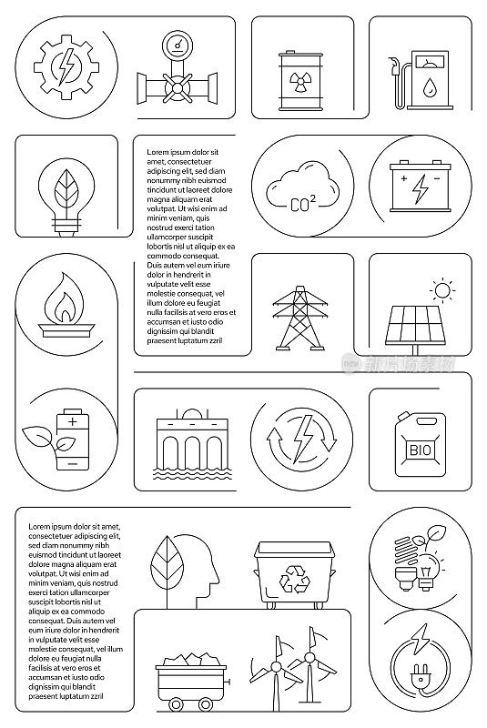 电力和能源相关的矢量横幅设计概念，现代线风格与图标