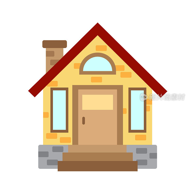 在白色背景上孤立的卡通风格的一个简单的房子的矢量插图