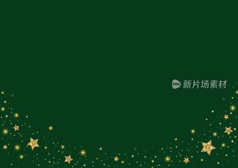 圣诞框架材料与闪耀的星尘散落一个大小绿色的背影