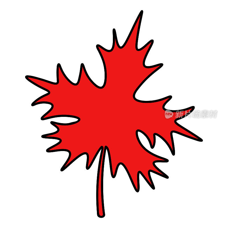 枫叶。加拿大的象征。卡通风格的树的红色部分。叶子的形状是冠状的。