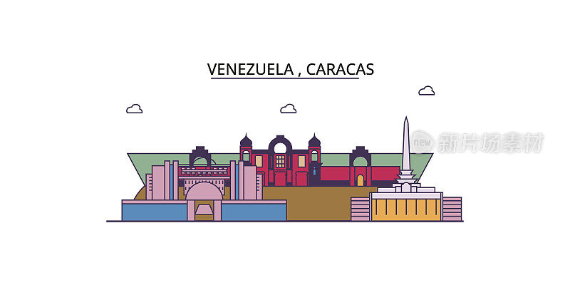 委内瑞拉，加拉加斯旅游地标，矢量城市旅游插图