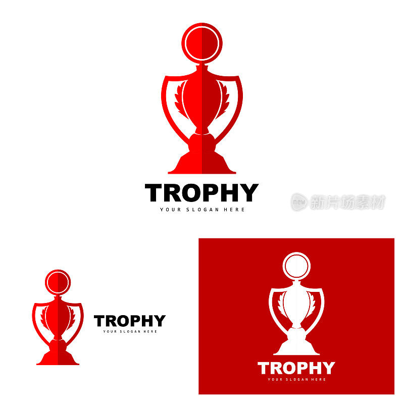 冠军奖杯标志，冠军奖得主奖杯设计，矢量图标模板
