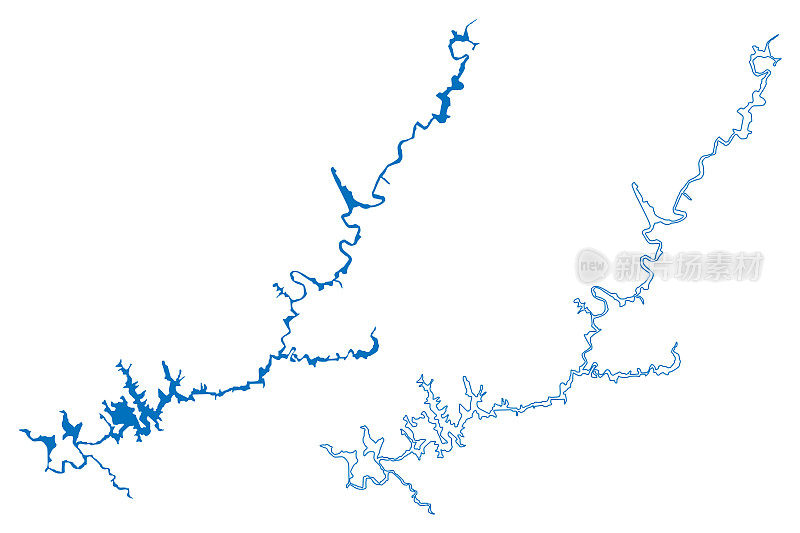 鲍威尔湖水库(美利坚合众国，北美，美国，美国，犹他州和亚利桑那州)地图矢量插图，涂鸦素描格伦峡谷大坝地图