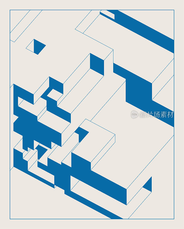 摘要现代蓝色几何立方体图案设计覆盖