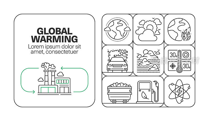 全球变暖横幅线图标集设计