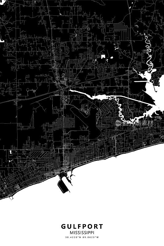 格尔夫波特，密西西比州，美国矢量地图