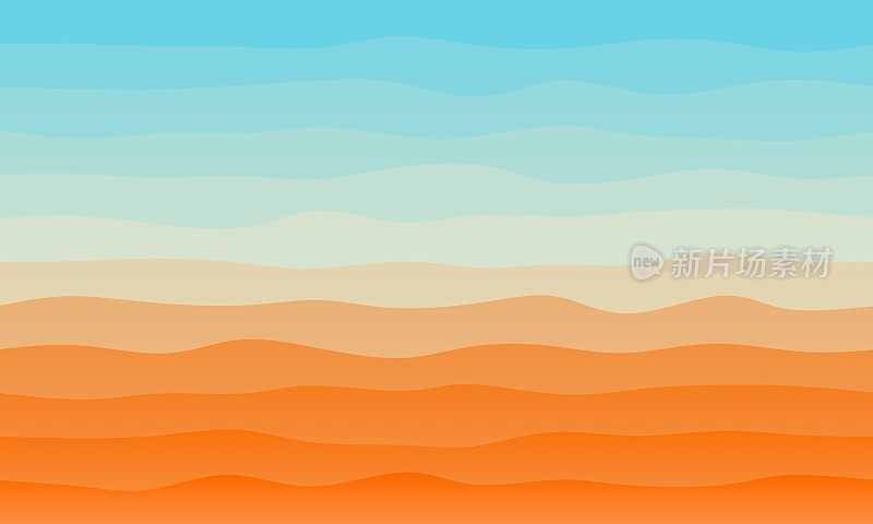 多色波浪形分层抽象背景平面设计风格。橙色和蓝色。