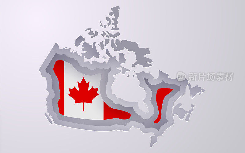 创意加拿大地图与国旗的颜色剪纸风格。
