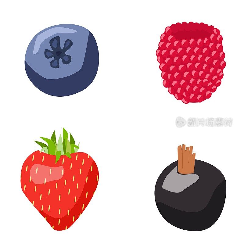浆果图标，草莓，蓝莓，覆盆子，醋栗