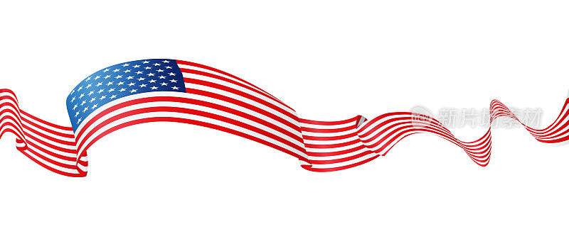 美国国旗-矢量挥舞丝带旗帜。隔离在白色背景上