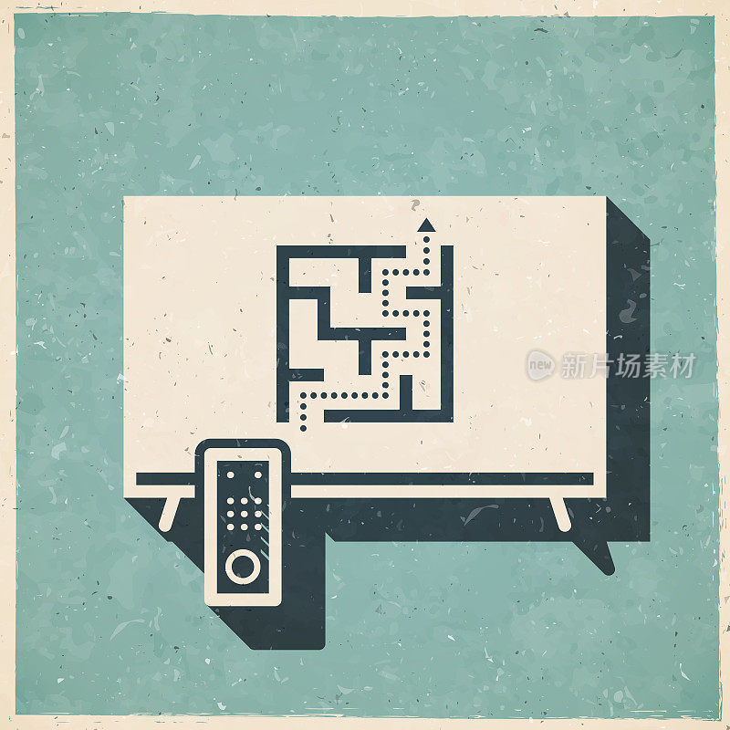 有迷宫的电视。图标复古复古风格-旧纹理纸