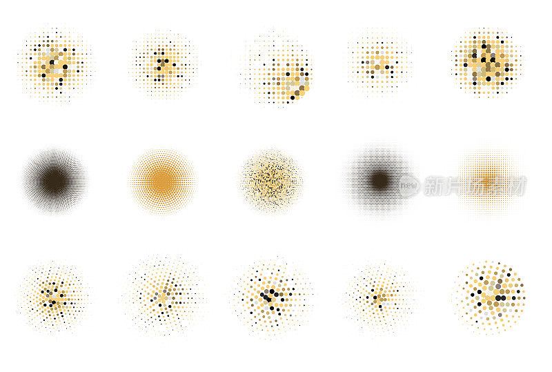 矢量设置颜色半色调渐变圆点纹理圆元素在白色背景上