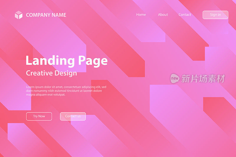 登陆页面模板-抽象设计与几何形状-时髦的粉红色梯度