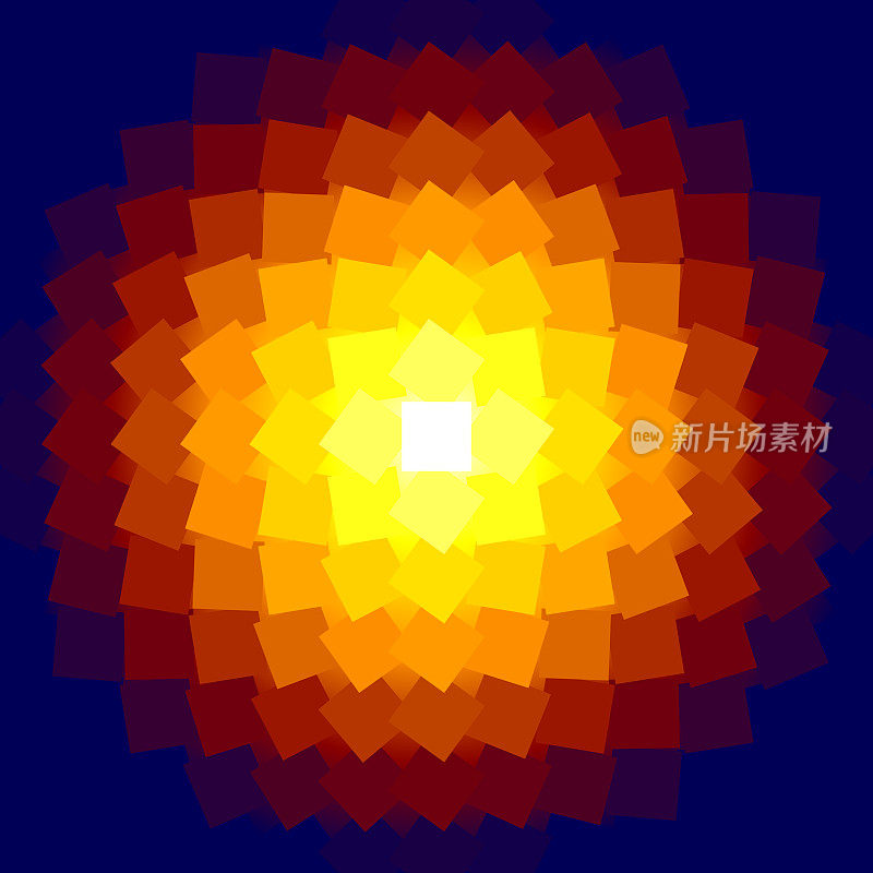 抽象数字几何黄到蓝梯度同心图案。