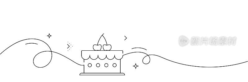 连续线条绘制蛋糕图标。手绘符号矢量插图。